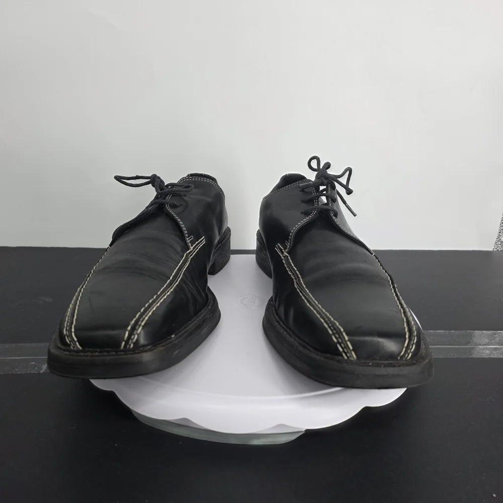 Robert Wayne Black Leather Lace-Up Shoes Men's US 12 Square Toe Derby Oxford